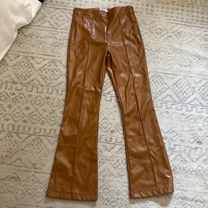 Princess polly vegan leather flare pants brown